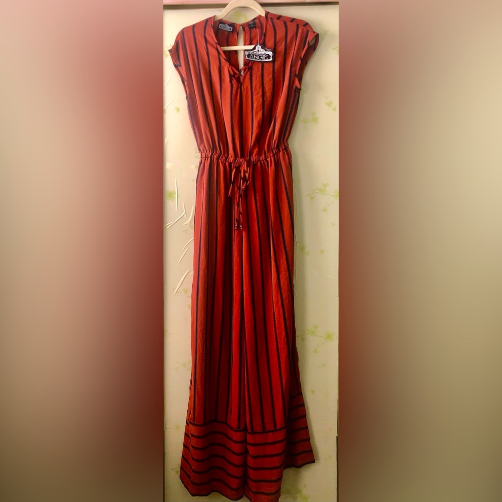 ANGIE- Sleeveless Striped Jumpsuit Small Brand New With Tag Coral Color